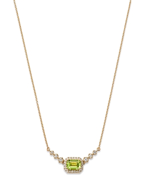 Bloomingdale's Peridot & Diamond Pendant Necklace In 14k Yellow Gold, 18 In Green/gold