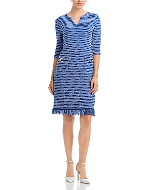 Shop Misook Knit Tweed Shift Dress In Lyons Blue/ivory