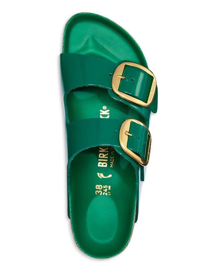 Shop Birkenstock Women's Arizona High Shine Big Buckle Slide Sandals In High Shine Digital Green/gold