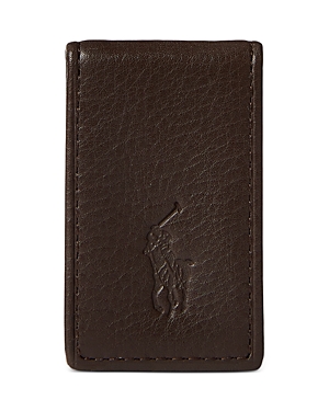 Polo Ralph Lauren Pebbled Leather Magnetic Money Clip In Brown
