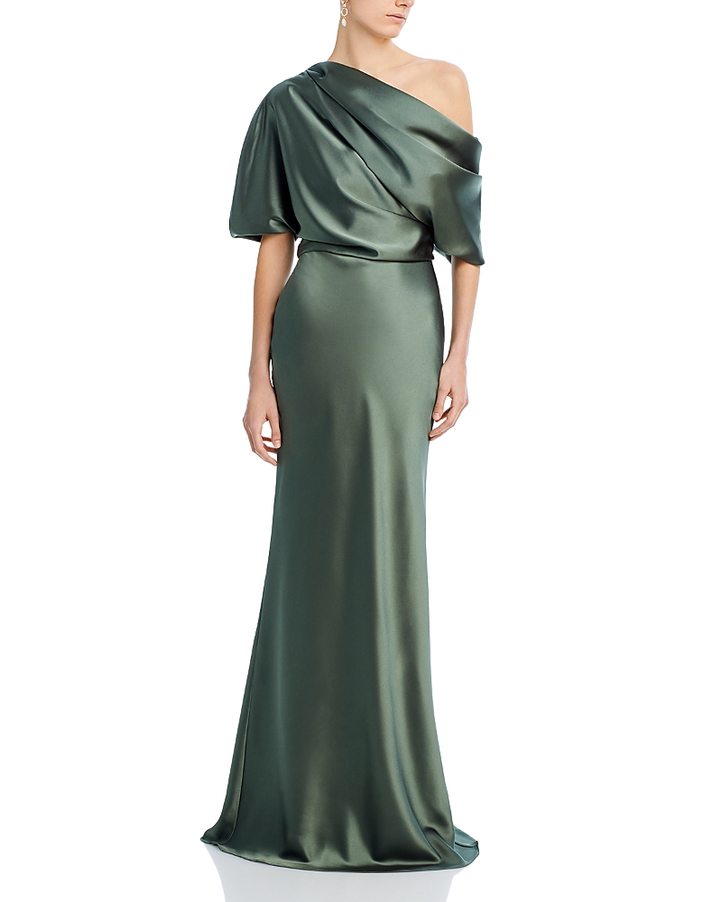Amsale Draped Satin One Shoulder Dress