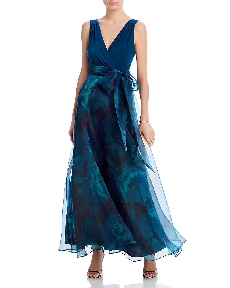 Eliza J Women's Organza-skirt Bow-waist Gown In Blue