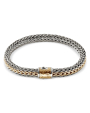 Shop John Hardy Men's 18k Yellow Gold & Sterling Silver Classic Chain Reversible Woven Link Bracelet In Silver/gold