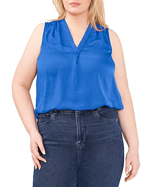 Vince Camuto Plus Plus Shirred Sleeveless Top In Sapphire Blue