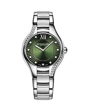 Shop Raymond Weil Noemia Diamond Watch, 32mm In Green/silver