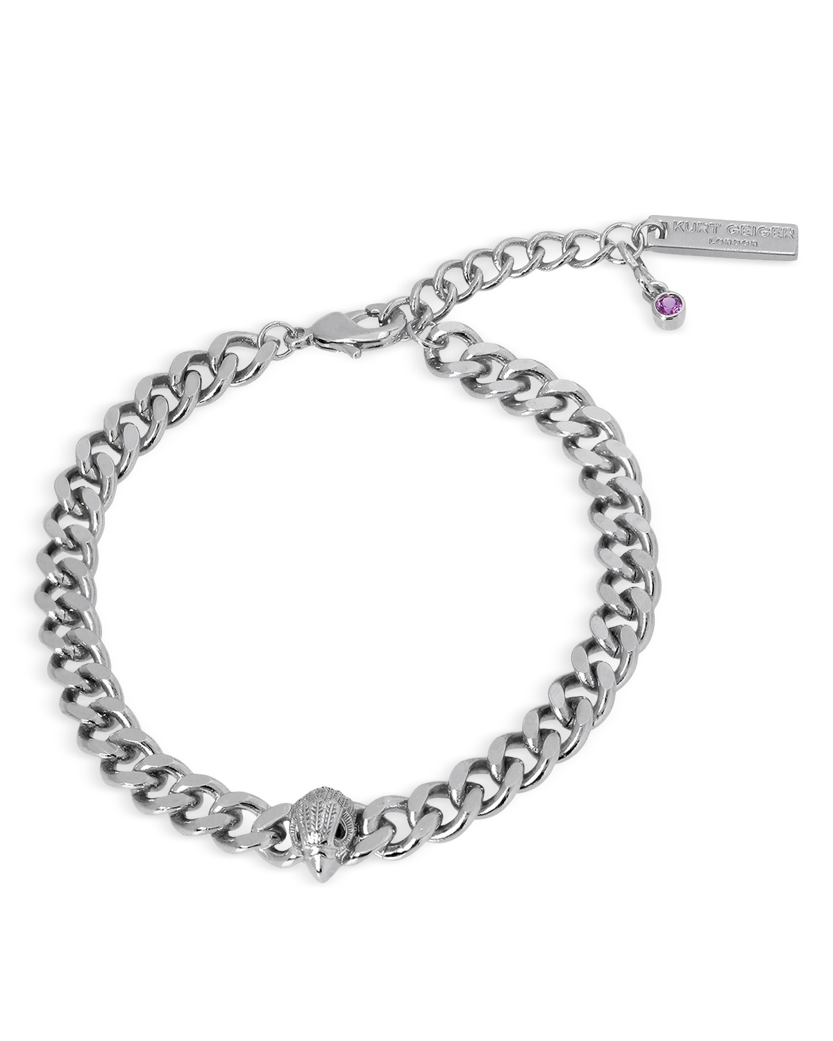 Kurt Geiger London Pavé Signature Eagle Curb Chain Link Bracelet in Silver Tone