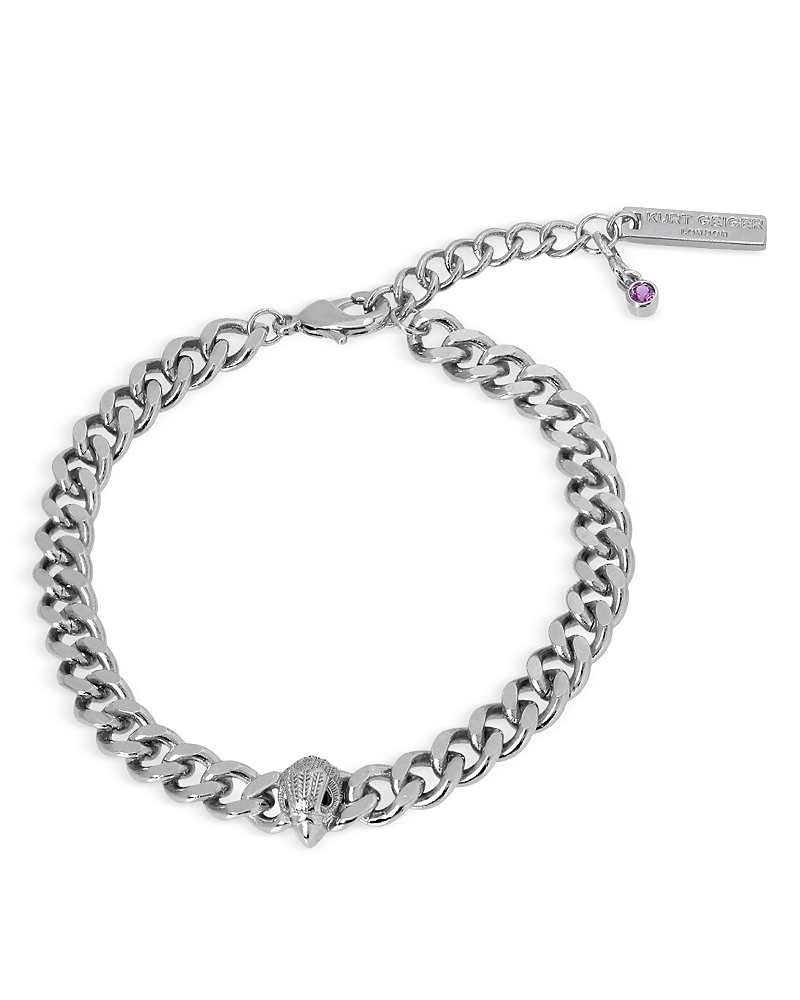 Kurt Geiger London Pave Signature Eagle Curb Chain Link Bracelet in Silver Tone