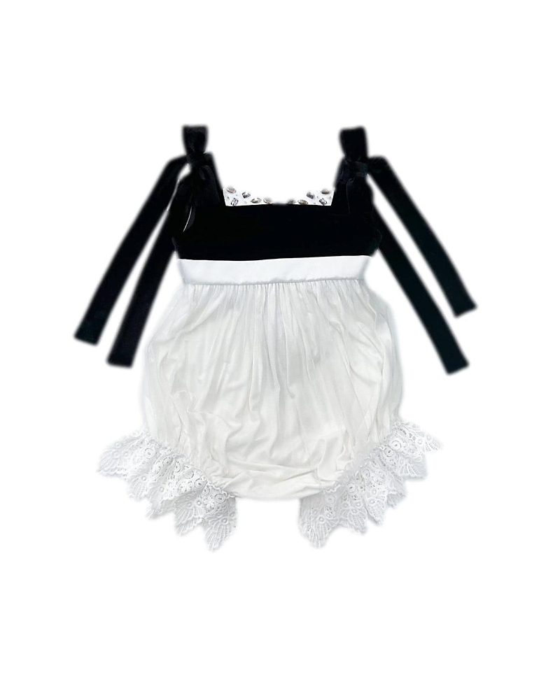 Petite Maison Kids Unisex Petite Maison Audrey Ceremony Romper with Black Velvet Top and White Tulle Body