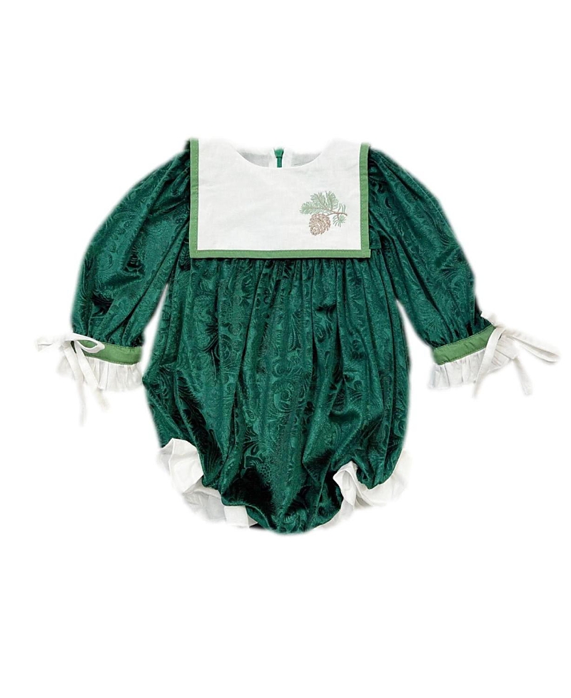 Petite Maison Kids Unisex Petite Maison Everly Damask Green Velour Romper