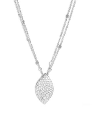 18K White Gold Aleluia Diamond Pav&eacute; Leaf Pendant Necklace, 17.3"