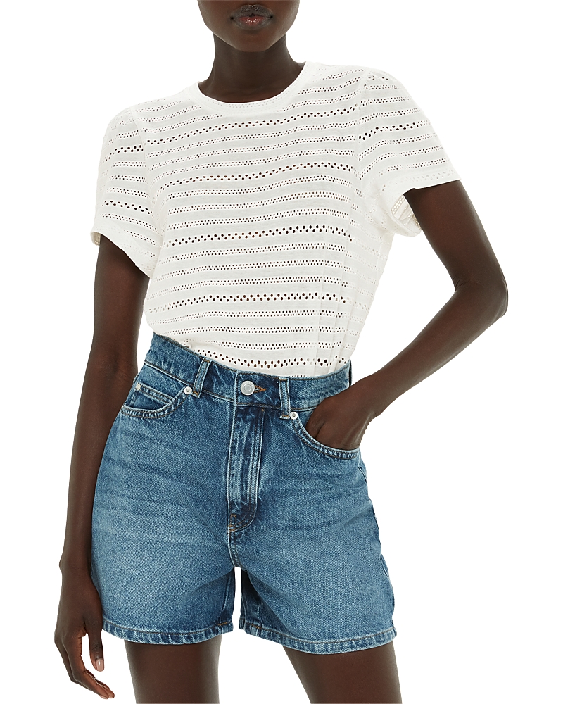Whistles Broderie Puff-sleeve Relaxed-fit Stretch-cotton Top In Ivory