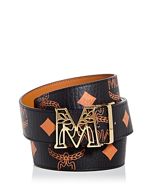 Mcm Men's Claus Laurel Maxi Visetos Reversible Belt In Black