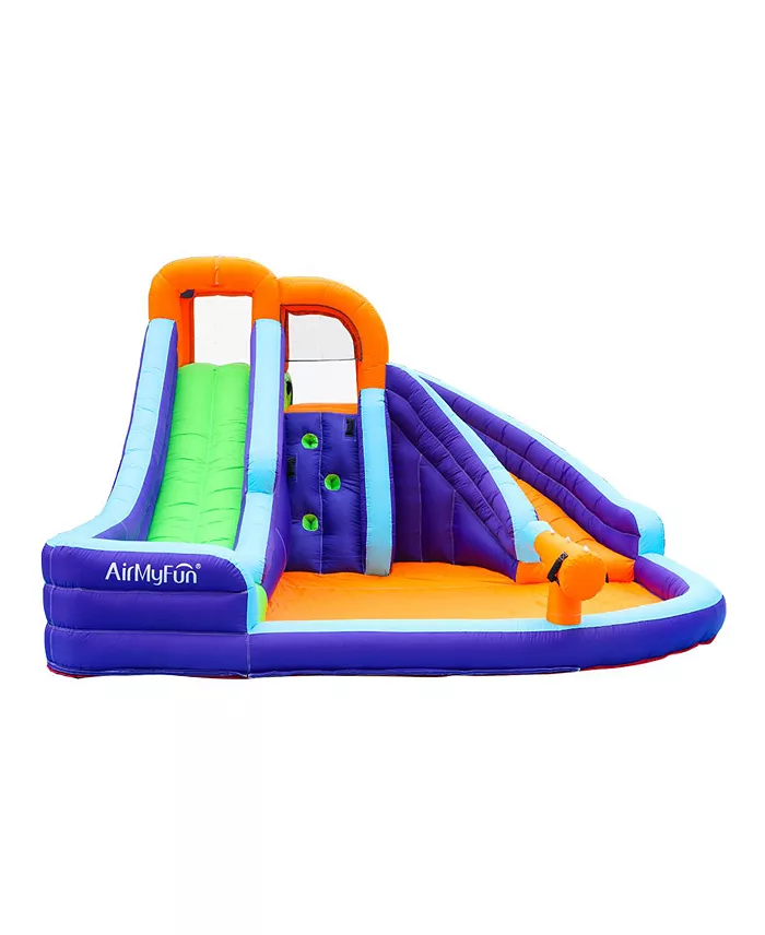 CocoNut Outdoor Double Slide Water Park with climbing wall, water cannon, and two inflatable slides