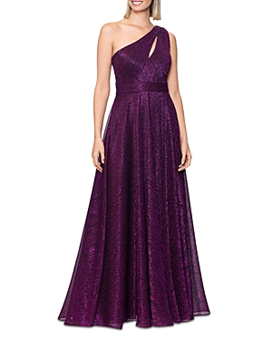 Shop Aqua One Shoulder Crinkled Metallic Gown - 100% Exclusive In Black/purple