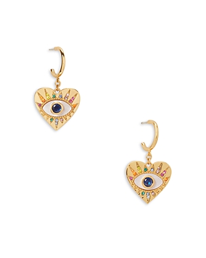 Shop Kate Spade New York Cubic Zirconia & Mother Of Pearl Evil Eye Heart Charm Huggie Hoop Earrings In Go In Gold/multi