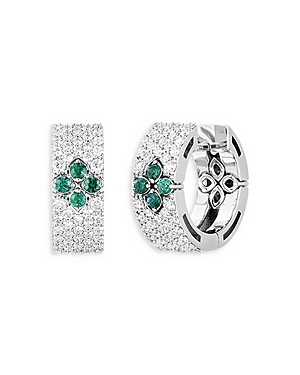 Roberto Coin 18k White Gold Love In Verona Emerald & Diamond Flower Huggie Hoop Earrings In Green/white Gold