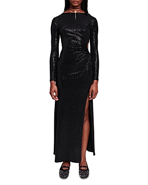 MAJE LONG SLEEVE SEQUINED GOWN