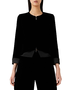Armani Collezioni Emporio Armani Velvet Zip Front Jacket In Solid Black