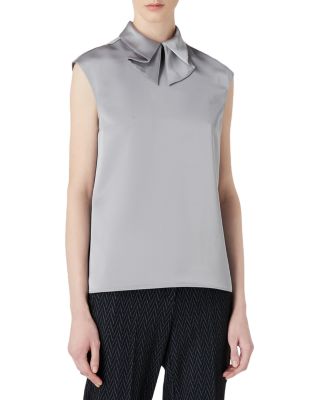 Emporio Armani - Satin Bow Collar Sleeveless Blouse