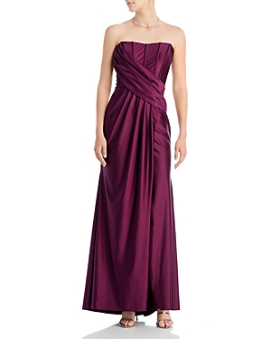Aqua Wrapped Corset Gown In Wine