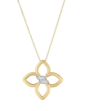 Roberto Coin 18K White & Yellow Gold Cialoma Long Diamond Flower Pendant Necklace, 33
