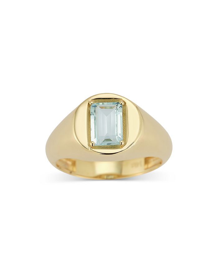 Alberto Amati 14k Yellow Gold Stone Signet Ring Collection In Blue Topaz/gold