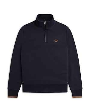 Fred Perry Half Zip Collared Sweatshirt In Navy/dark