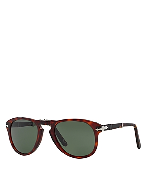 Persol Folding Round Sunglasses, 54mm In Havana/green Solid