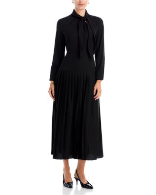 Misook - Tie Neck Pleated A Line Maxi Dress