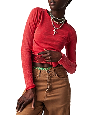 Free People Be My Baby Long Sleeve Knit Top In Fiery Red