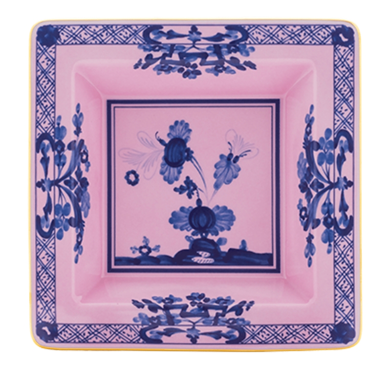 Ginori 1735 Pink Oriente Italiano Square Change Tray In Pink/blue
