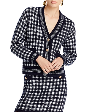 Aqua Checkered Cropped Cardigan - 100% Exclusive In Navy