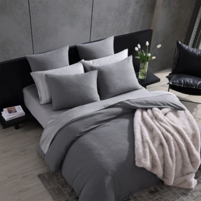Solid Textured Pleats Charcoal Cotton Bedding Collection