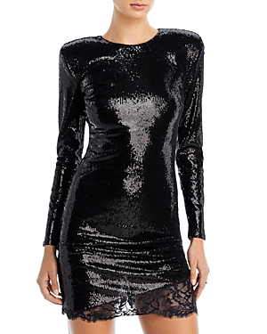 Shop L Agence L'agence Alba Sequin Lace Trim Mini Dress In Black