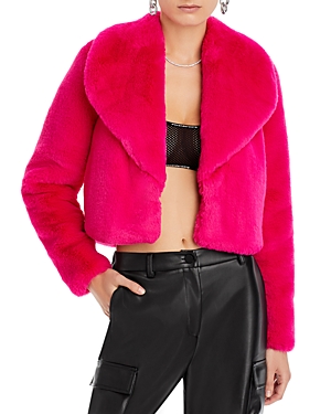 L Agence Davy Faux Fur Cropped Jacket In Hot Fuchsia