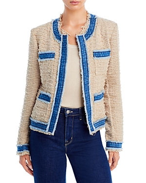 Shop L Agence L'agence Agnes Denim Trim Tweed Jacket In Oxford Tan