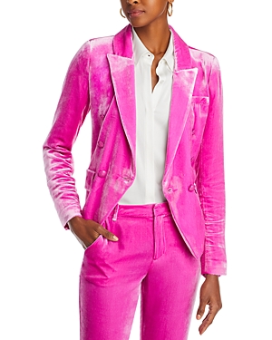 Shop L Agence L'agence Kenzie Velvet Double Breasted Blazer In Hot Pink
