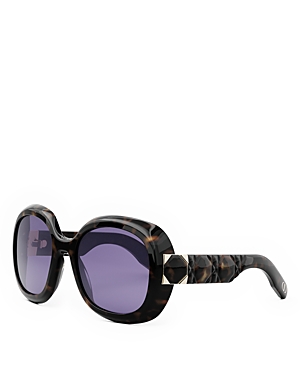 Shop Dior Lady 95.22 R2i Round Sunglasses, 58mm In Dark Havana/purple Solid