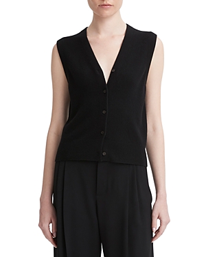 Vince Shrunken Wool Knit Button-front Sweater Vest In Black