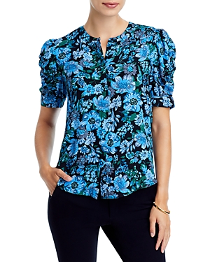 T Tahari Azure Floral Ruched Sleeve Top