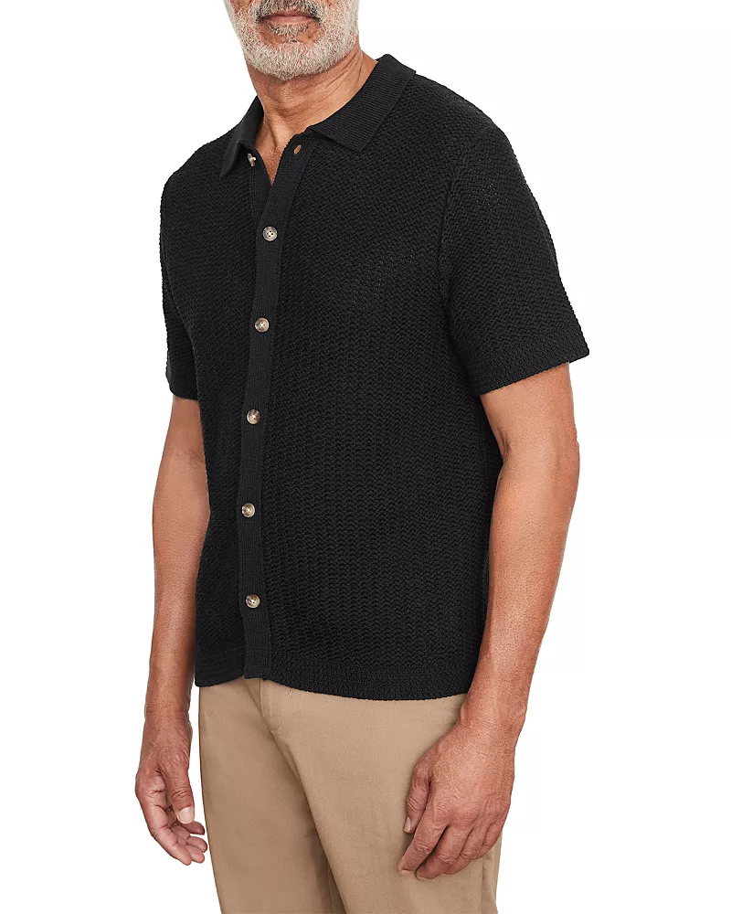 Vince Crochet Button Front Short Sleeve Shirt