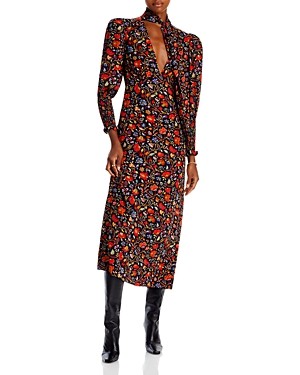 Rhode Polly Floral Cut Out Tie Neck Midi Dress