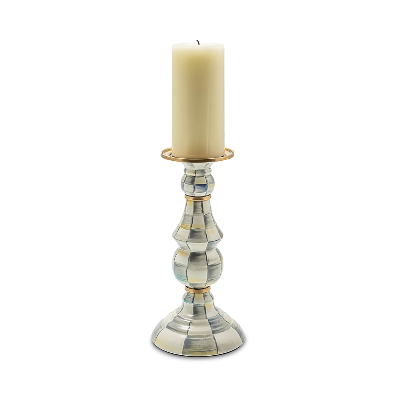 Mackenzie-childs Sterling Check Pillar Candleholder