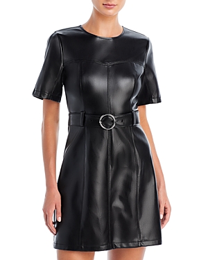 Shop Cinq À Sept Cinq A Sept Faux Leather Belted Mini Dress In Black