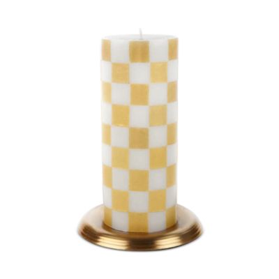 Mackenzie-Childs - 6" Gold & Ivory Check Pillar Candle