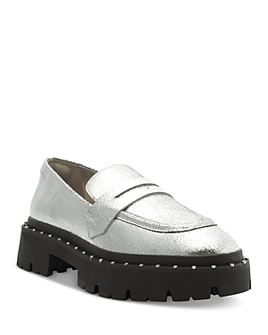 Schutz Women's Christie Studded Platform Loafers In Prata