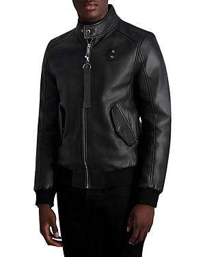 Karl Lagerfeld Pebbled Leather Bomber Jacket In Black