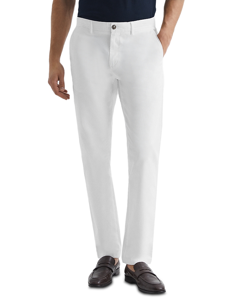 Reiss White Slim Fit Washed Cotton Blend Chinos In White