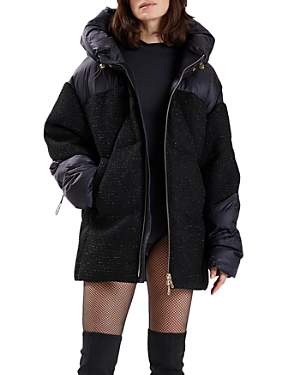 Nicole Benisti Matilde Mixed Tweed Puffer Coat In Black