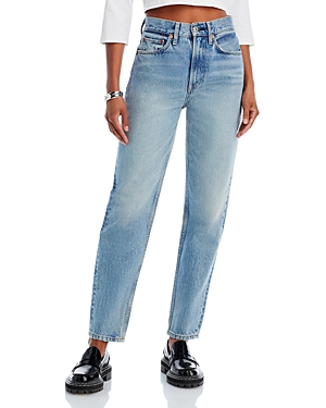 RE/DONE RE/DONE TAPER HIGH RISE COTTON ANKLE STRAIGHT JEANS IN FAVORITE BLUE